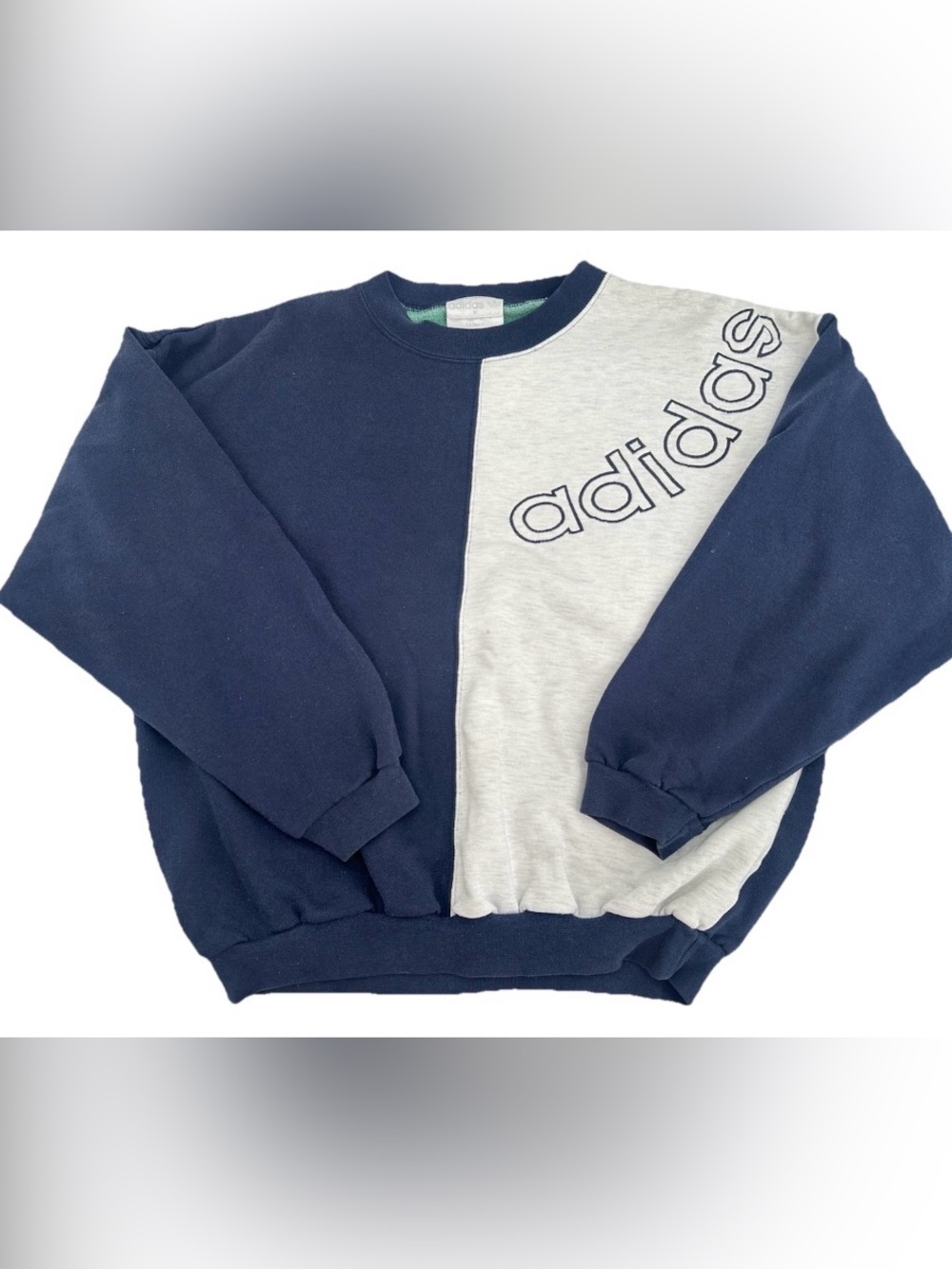 Vintage Adidas Trefoil Logo Two Toned Sweatshirt Pullover Size Medium Navy Grey